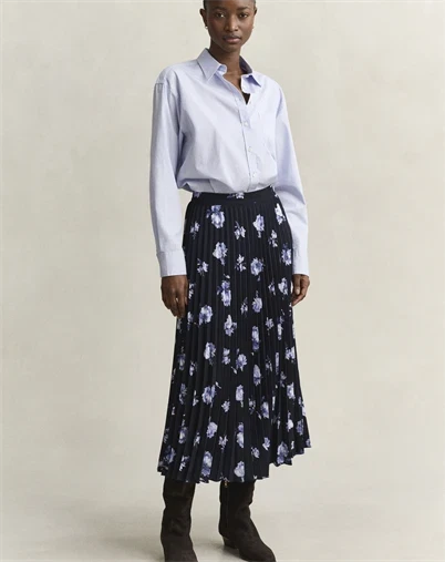 Gant - Printed Pleated Nederdel - Evening Blue 